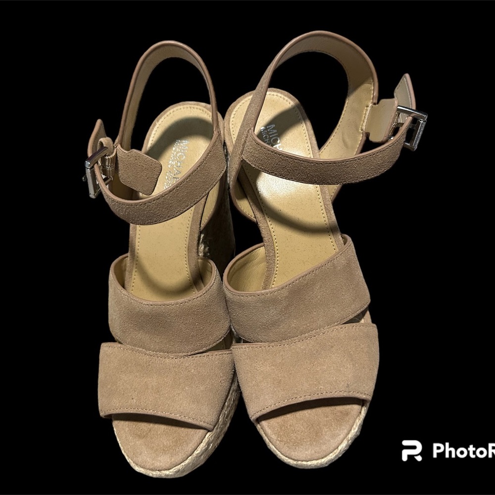 Micheal Kors Platform Wedge Sandals- Beige- Suade- Size 6